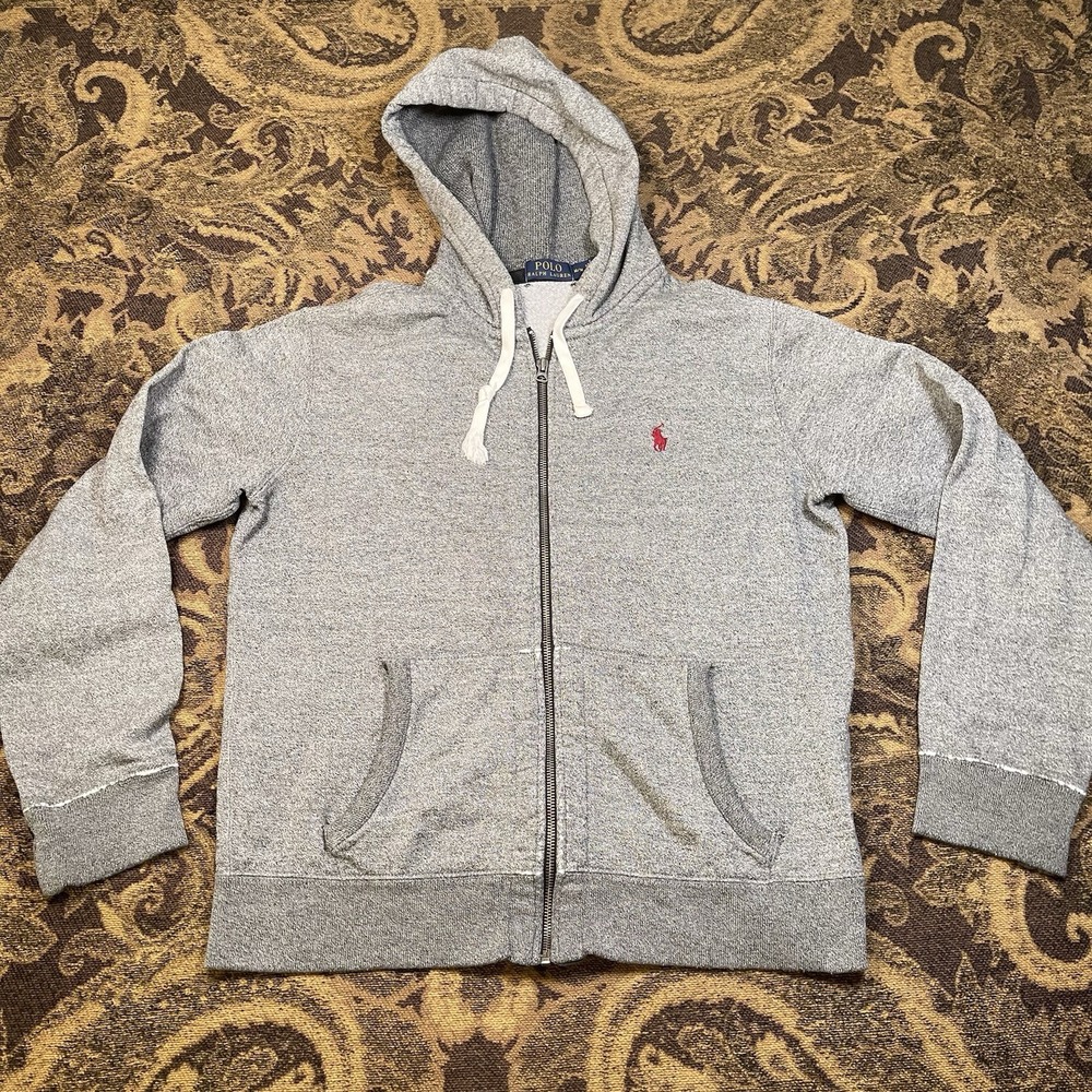 Polo Ralph Lauren Full Zip Hoodie Gray Hoodie Sweatshirt Mens Size Medium